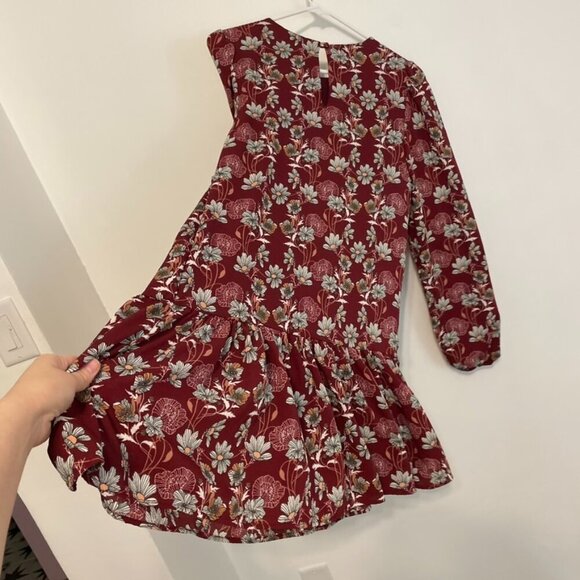 NEW NWT CASLON Floral Print Long Sleeve Drop Waist Mini Dress Burgundy Maroon S - Picture 15 of 15